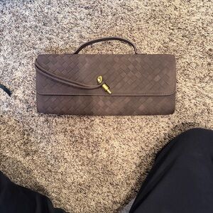 Brown suede clutch and crossbody bag